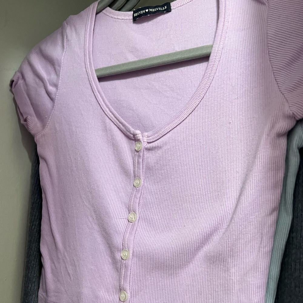 BRANDY MELVILLE Zelly Button Up Short Sleeve Cute Fitted Top - Picture 11 of 14